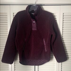 Athleta cozy Sherpa snap sweatshirt burgundy Sz XXS fleece teddy zippered pocket